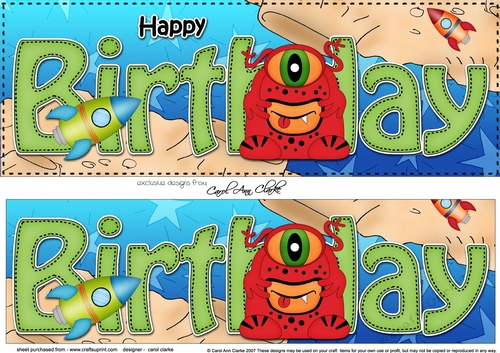 Large DL HAPPY BIRTHDAY 3D decoupage with Alien