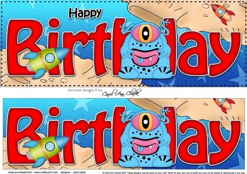 Large DL HAPPY BIRTHDAY 3D decoupage with Alien
