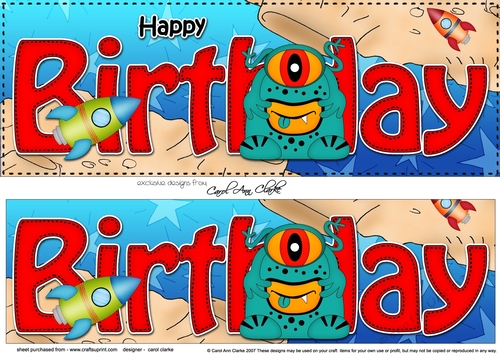 Large DL HAPPY BIRTHDAY 3D decoupage with Alien