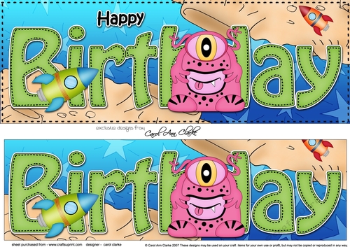 Large DL HAPPY BIRTHDAY 3D decoupage with Alien