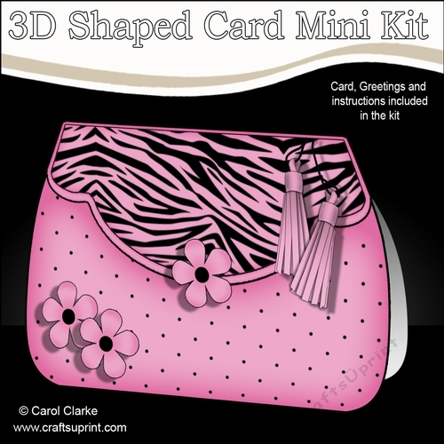 3D Shaped Card  Kit - Zebra Print & Spots Fold Over Clutch Bag