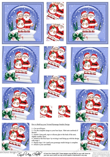 Christmas Santa & Mrs Claus Snowglobe Twisted Pyramage sheet