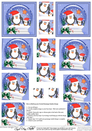 Christmas Penguins Snowglobe Twisted Pyramage sheet