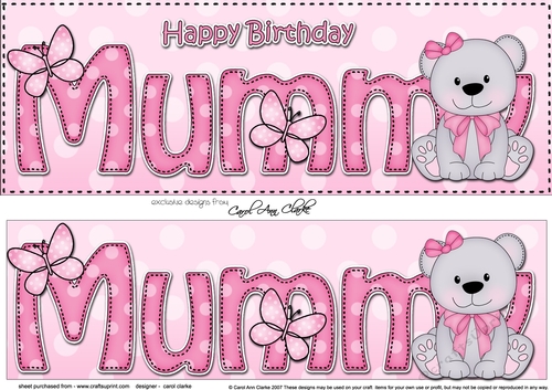 Large DL Happy Birthday MUMMY 3D decoupage with Livvy Bear