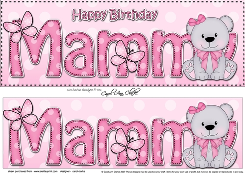 Large DL Happy Birthday MAMMY 3D decoupage with Livvy Bear
