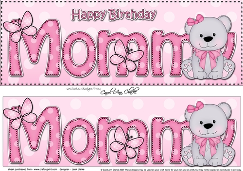 Large DL Happy Birthday MOMMY 3D decoupage with Livvy Bear