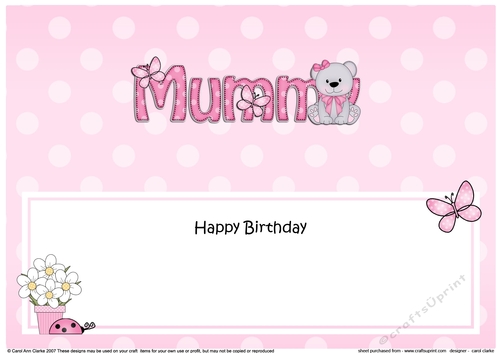 Large DL Happy Birthday MUMMY insert with Livvy Bear