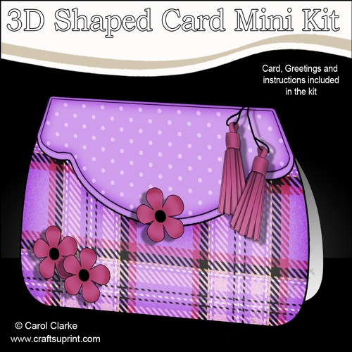 3D Shaped Card  Kit - Pretty Tartan & Polka Dot Fold Over Clutch Bag