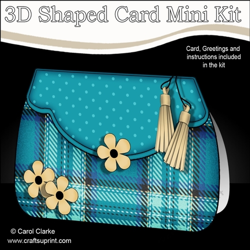3D Shaped Card  Kit - Pretty Tartan & Polka Dot Fold Over Clutch Bag
