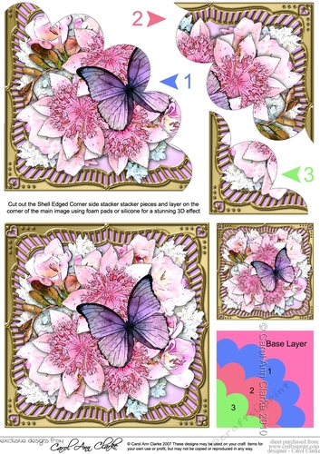 Flowers & Butterfly in a Gold Frame Shell Edged Corner Side Stacker