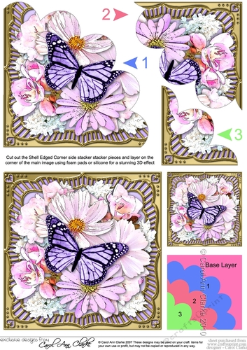 Flowers & Butterfly in a Gold Frame Shell Edged Corner Side Stacker