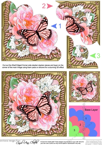 Flowers & Butterfly in a Gold Frame Shell Edged Corner Side Stacker