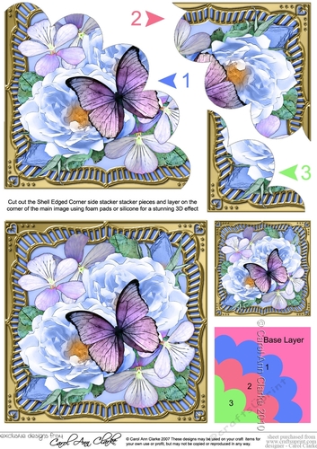 Flowers & Butterfly in a Gold Frame Shell Edged Corner Side Stacker