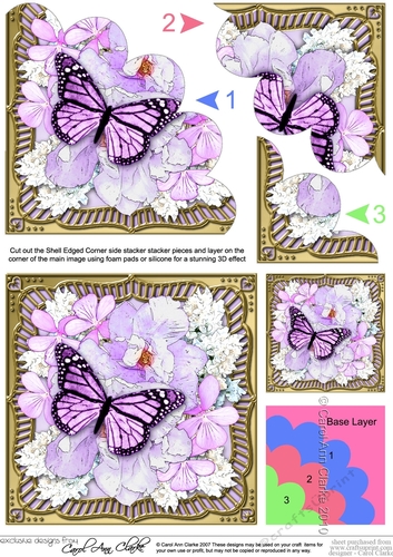 Flowers & Butterfly in a Gold Frame Shell Edged Corner Side Stacker