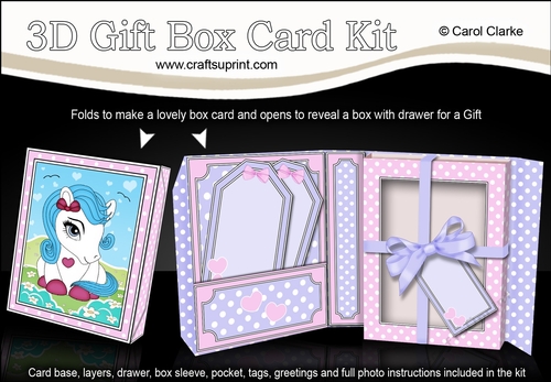 3D Cute Little Pony Gift Box Card Kit 3d Decoupage