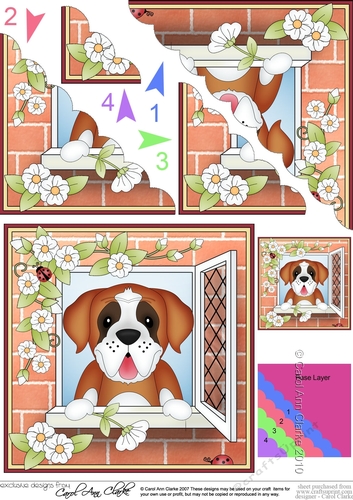 Scalloped Corner Stacker - Through the Window - Little St Bernard Dog