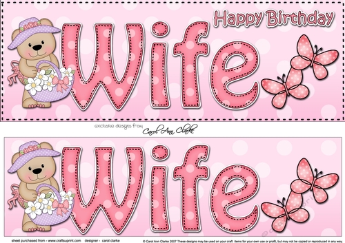 Large DL Happy Birthday WIFE 3D decoupage with Livvy Bear