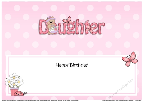Large DL Happy Birthday DAUGHTER insert with Livvy Bear