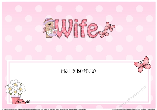 Large DL Happy Birthday WIFE insert with Livvy Bear