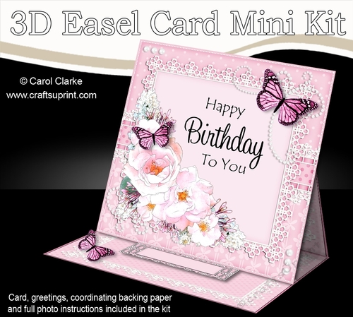 3D Easel Card Mini Kit - A Touch of Elegance Birthday - Flowers, Lace, Butterflies & Pearls