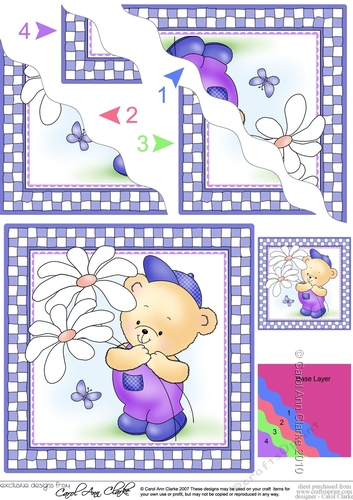 Hunney Bear Robert has Pretty Flowers -  Wavy Corner side stacker Topper