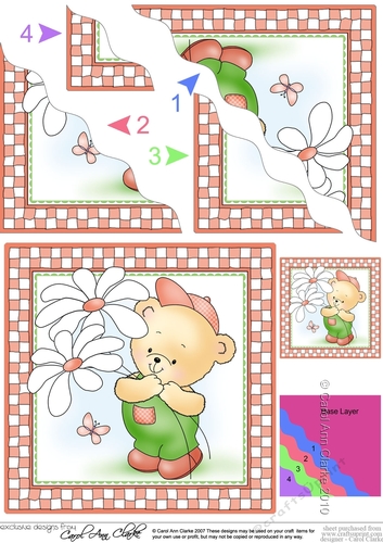 Hunney Bear Robert has Pretty Flowers -  Wavy Corner side stacker Topper