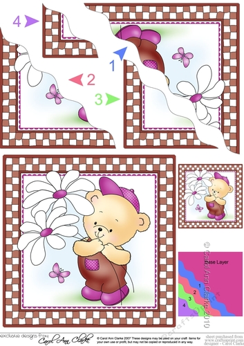 Hunney Bear Robert has Pretty Flowers -  Wavy Corner side stacker Topper