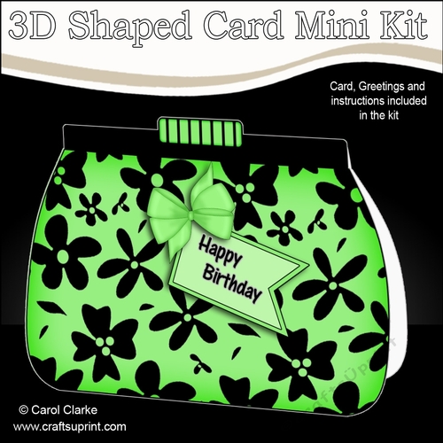 3D Shaped Card  Kit - Pretty Black Floral Clutch Bag