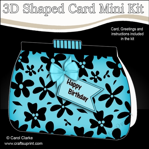 3D Shaped Card  Kit - Pretty Black Floral Clutch Bag