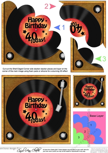 40th Birthday - Vinyl Record - Shell Edged Corner Side Stacker