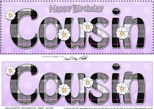 Large DL Happy Birthday COUSIN 3D decoupage with Tartan