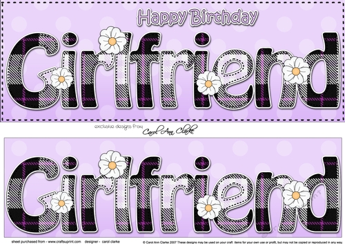 Large DL Happy Birthday GIRLFRIEND 3D decoupage with Tartan