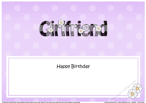 Large DL Happy Birthday GIRLFRIEND insert with Tartan
