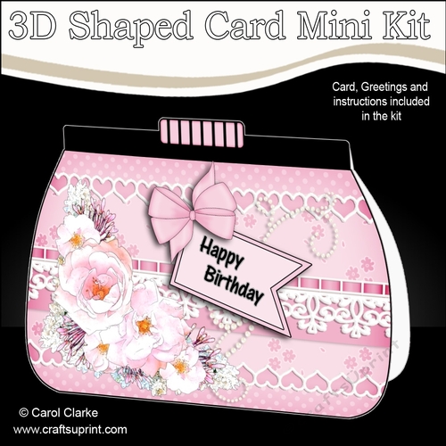 3D Shaped Card  Kit - A Touch of Elegance Flowers, Lace & Pearls Clutch Bag