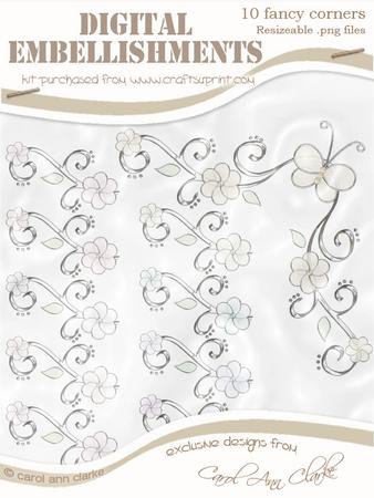 'organza Butterfly and Flower Corner' Digital Embellishments