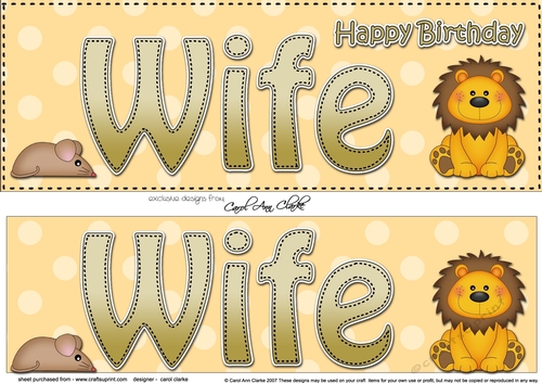 Large DL Happy Birthday WIFE 3D decoupage with Cute Lion