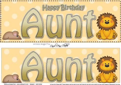 Large DL Happy Birthday AUNT 3D decoupage with Cute Lion