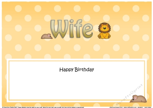 Large DL Happy Birthday WIFE insert with Cute Lion