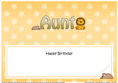 Large DL Happy Birthday AUNT insert with Cute Lion