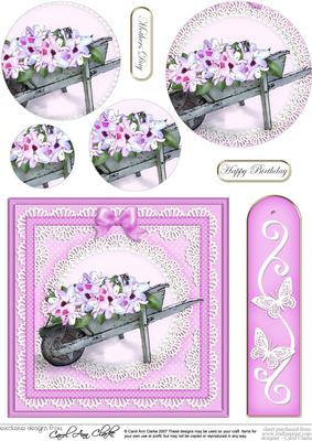 Flower Filled Wheelbarrow Quick Card Circle Pyramage Topper