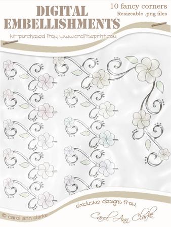 'organza and Pearl Flower Corner' Digital Embellishments