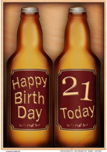 A4 Happy 21st Birthday Beer Bottles Gift Set Card Topper