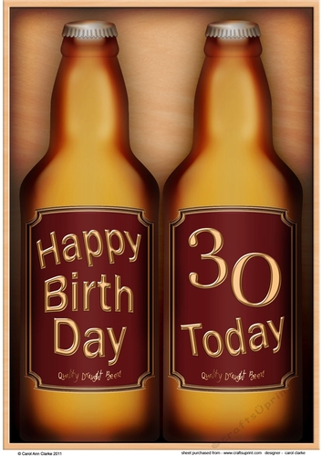 A4 Happy 30th Birthday Beer Bottles Gift Set Card Topper