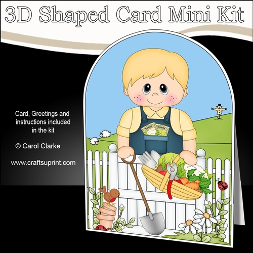 3D Shaped Card  Kit - In the Garden - Young Boy has picked the Veggies