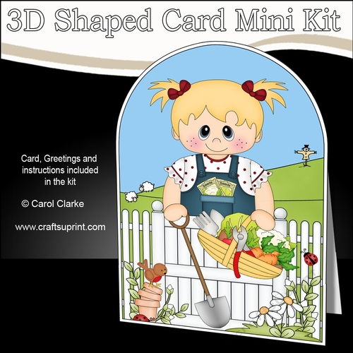 3D Shaped Card  Kit - In the Garden - Young Girl has picked the Veggies