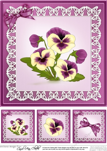 8 x 8 Pansy on Butterfly lace Quick Card Topper