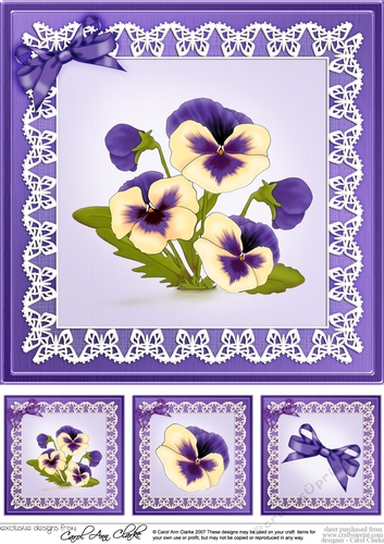 8 x 8 Pansy on Butterfly lace Quick Card Topper
