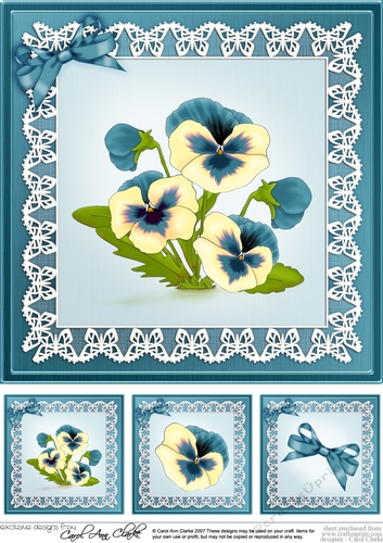 8 x 8 Pansy on Butterfly lace Quick Card Topper