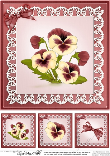 8 x 8 Pansy on Butterfly lace Quick Card Topper