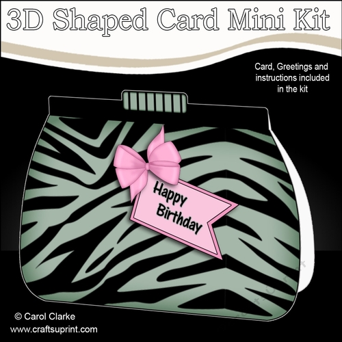 3D Shaped Card  Kit - Pretty Zebra Print Clutch Bag